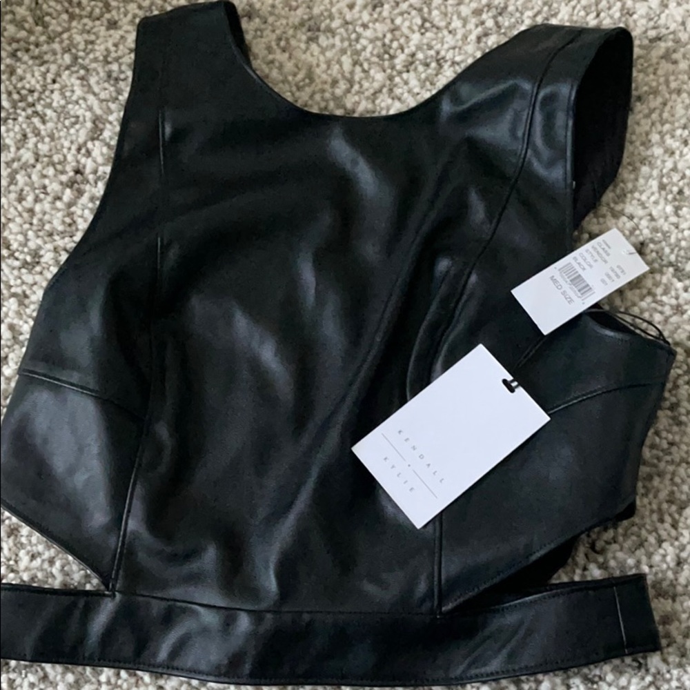 KENDALL AND KYLIE leather crop top